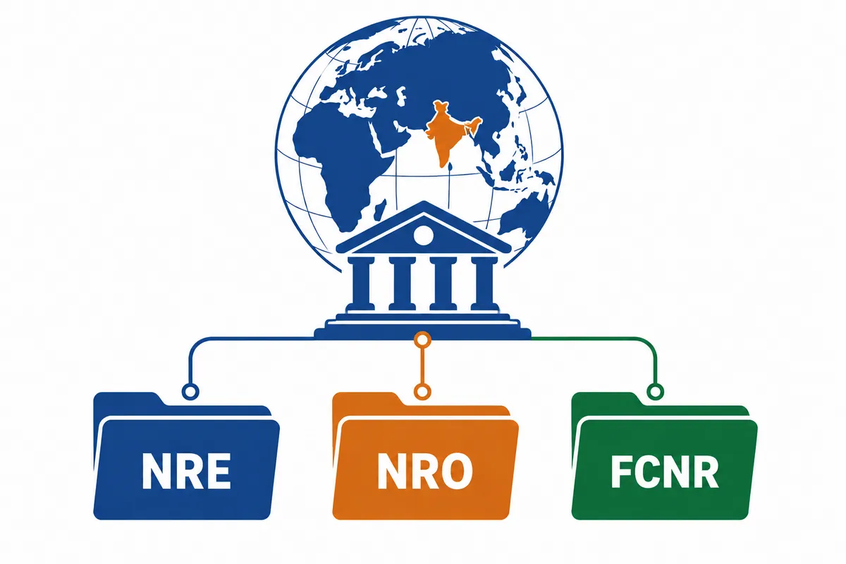 A globe, bank and three NRI account folders